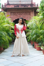 Embroidered Bandhej Koti with Choli and Palazzo Set