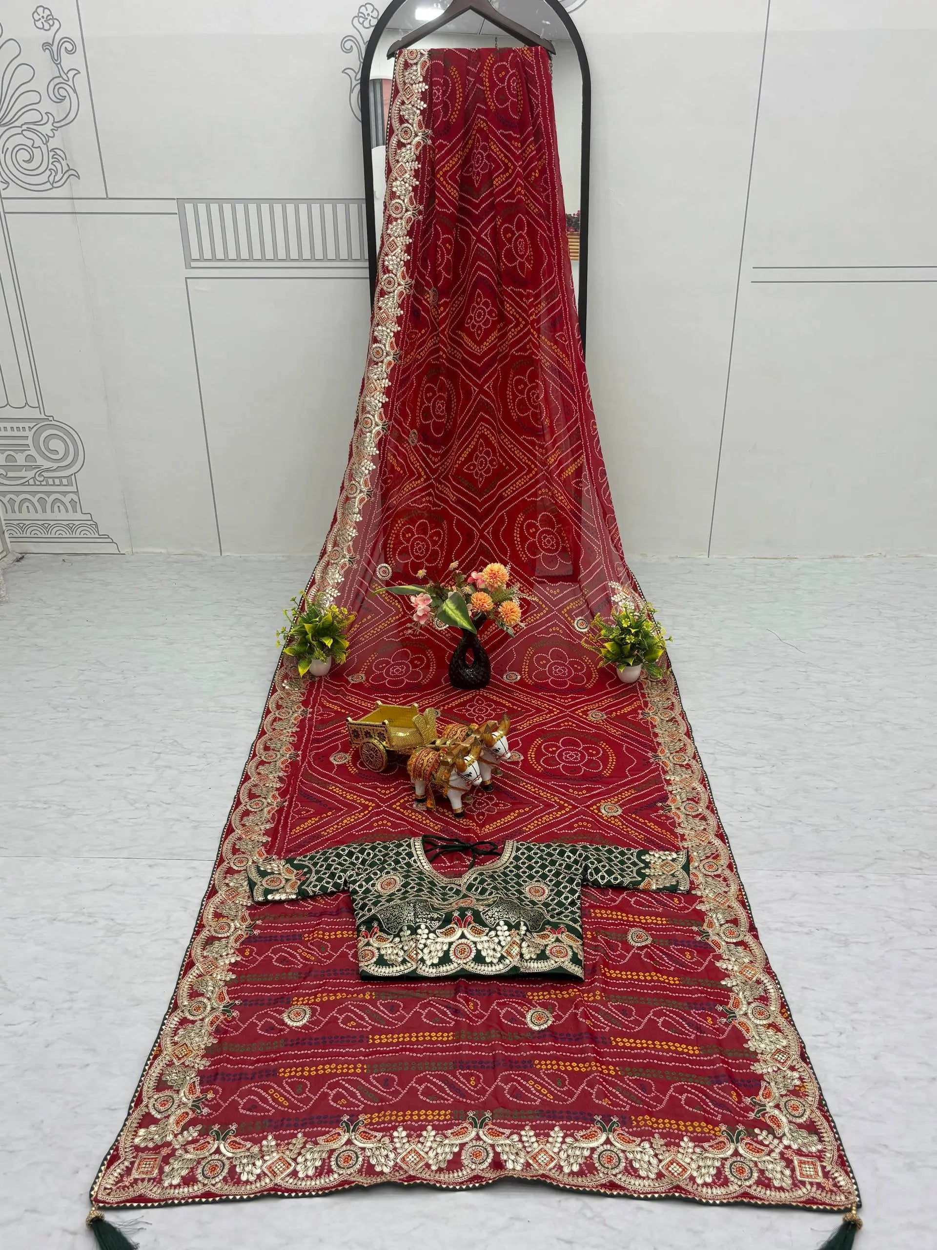 Embroidered Bandhej Saree