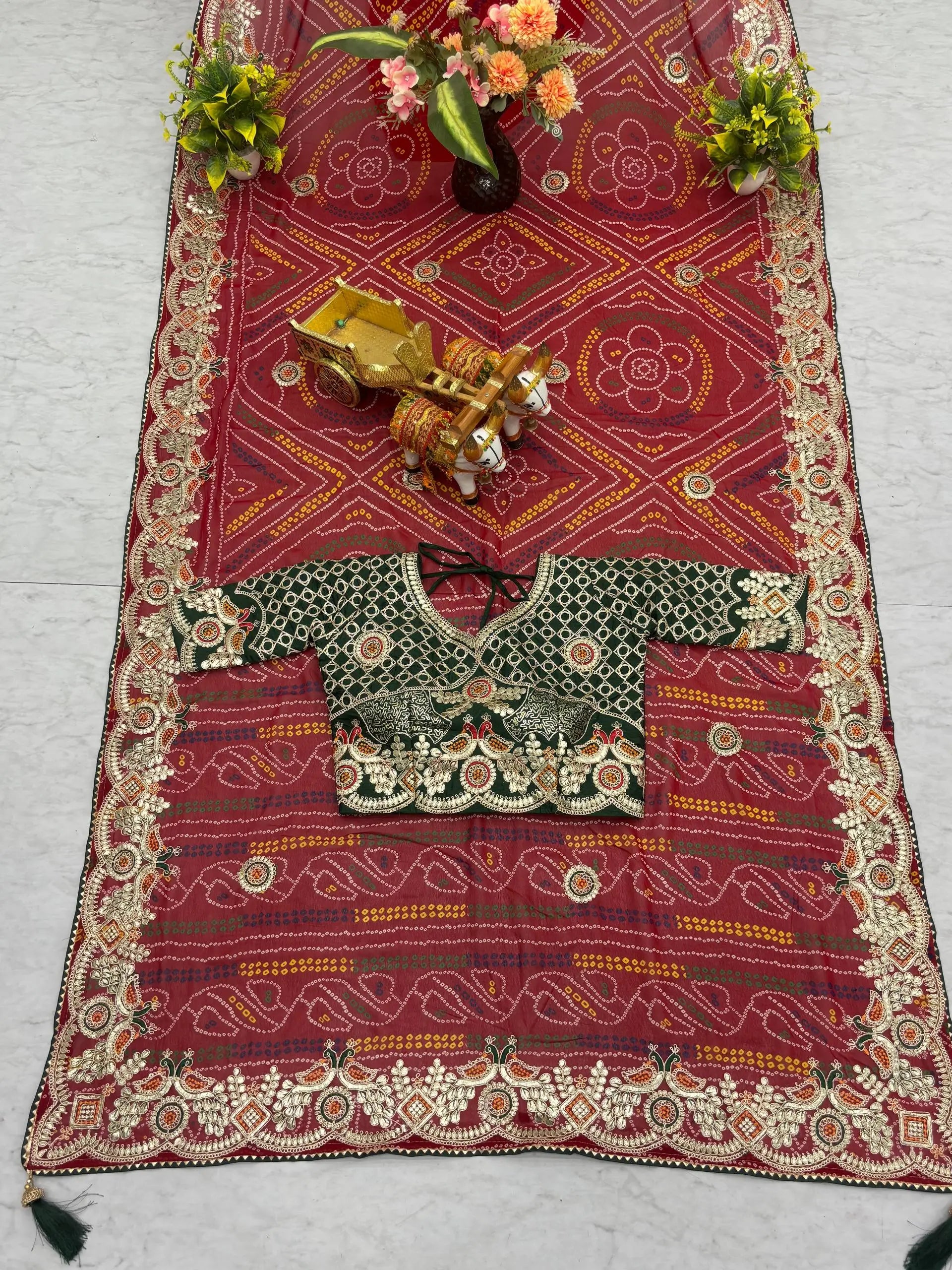 Embroidered Bandhej Saree