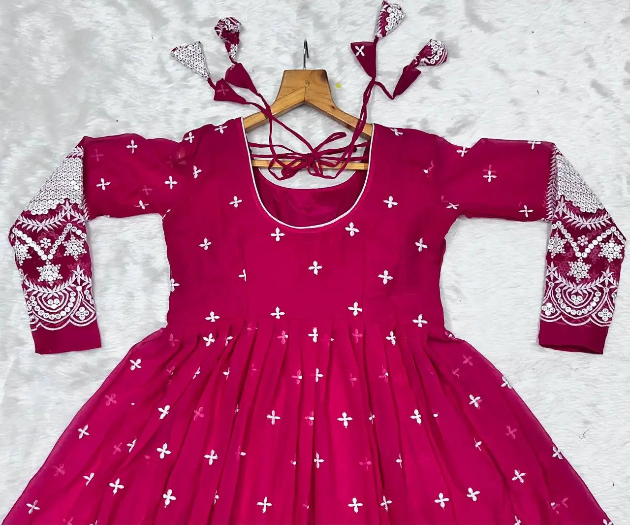 Embroidered Blooming Anarkali Gown Set with Dupatta