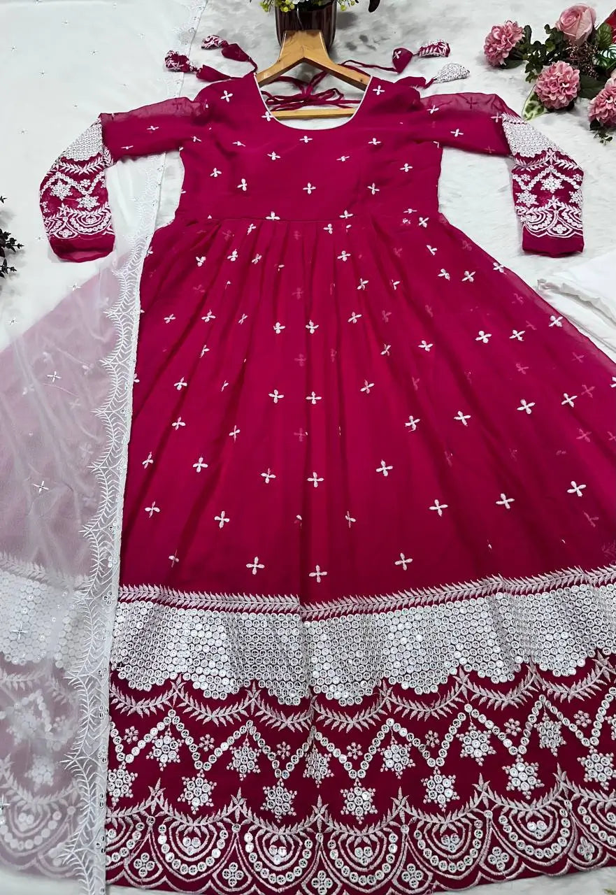 Embroidered Blooming Anarkali Gown Set with Dupatta