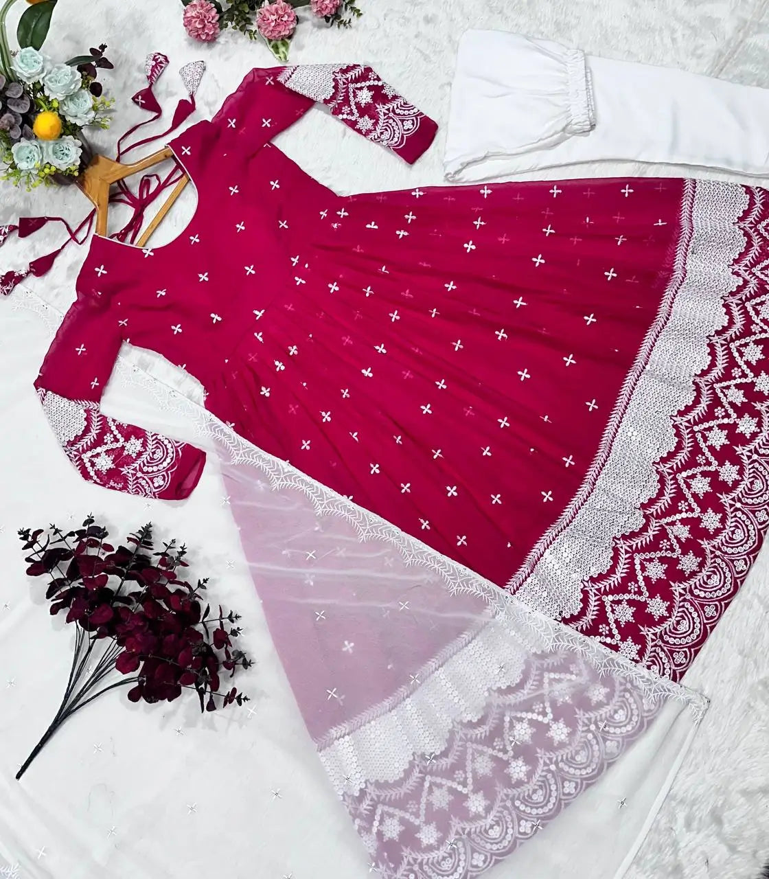 Embroidered Blooming Anarkali Gown Set with Dupatta