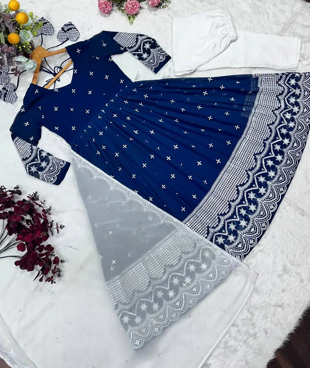 Embroidered Blooming Anarkali Gown Set with Dupatta