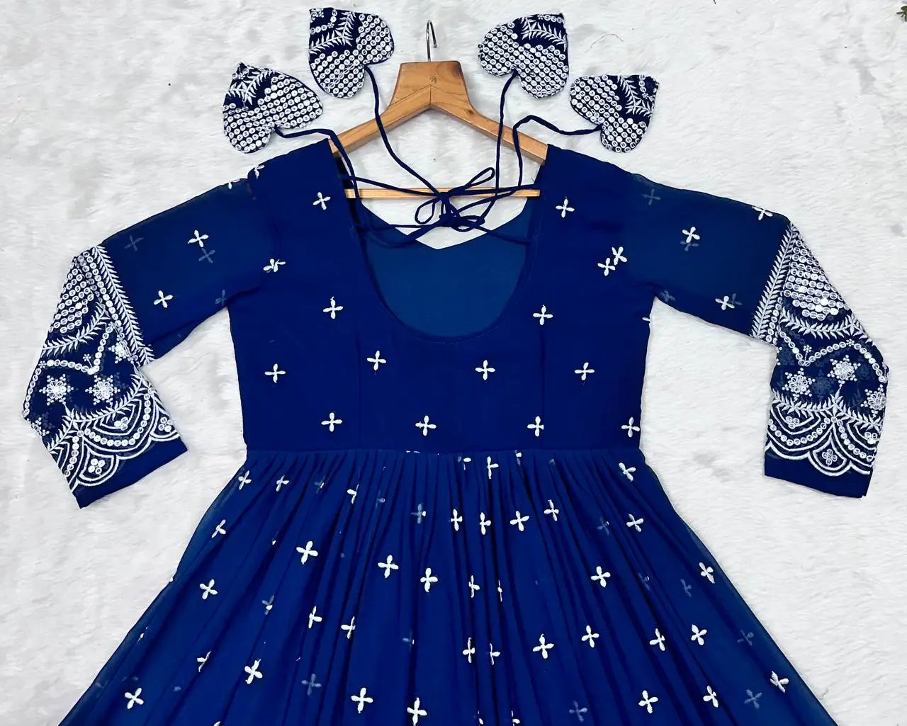 Embroidered Blooming Anarkali Gown Set with Dupatta