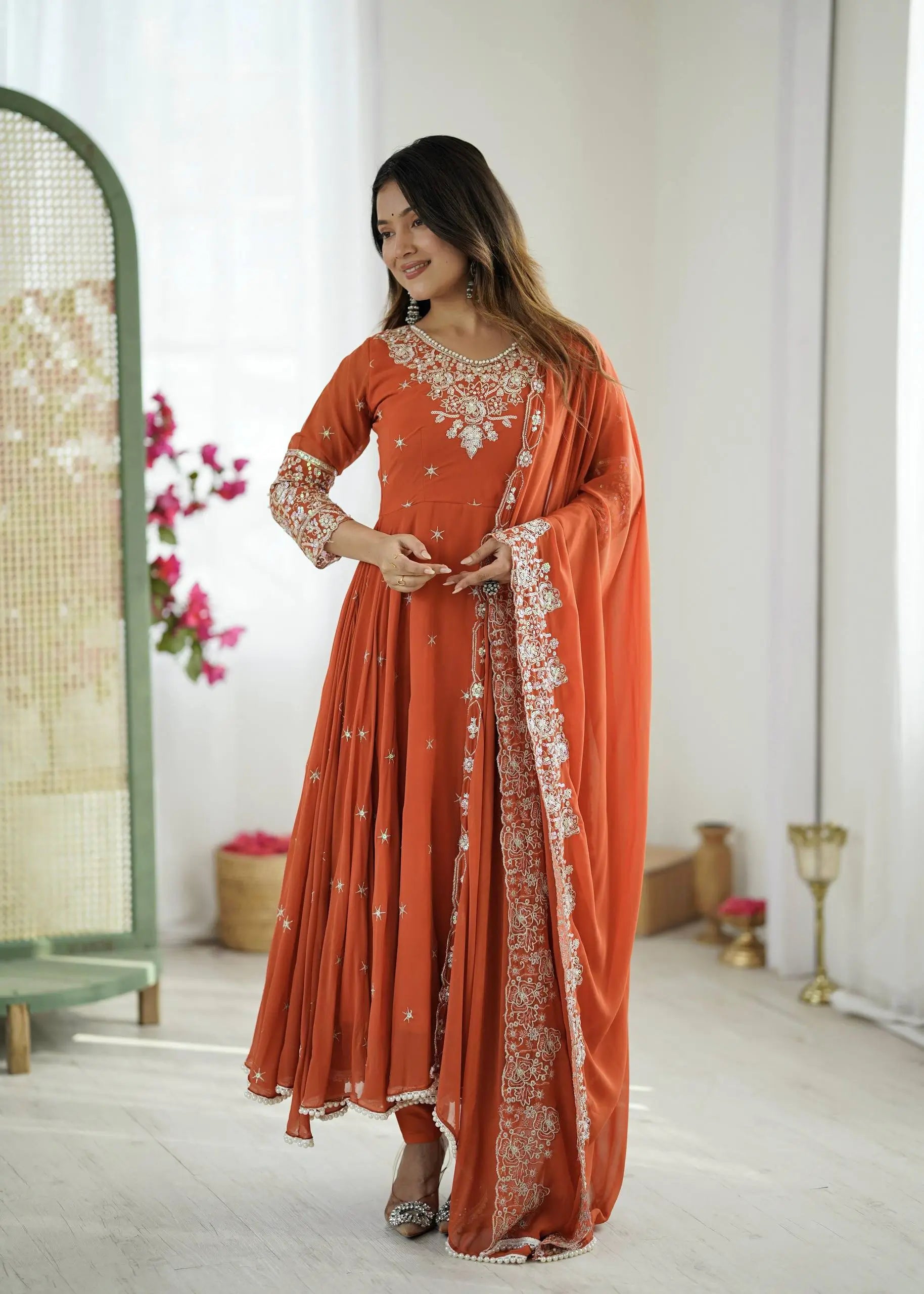 Embroidered Blooming Faux Anarkali Set