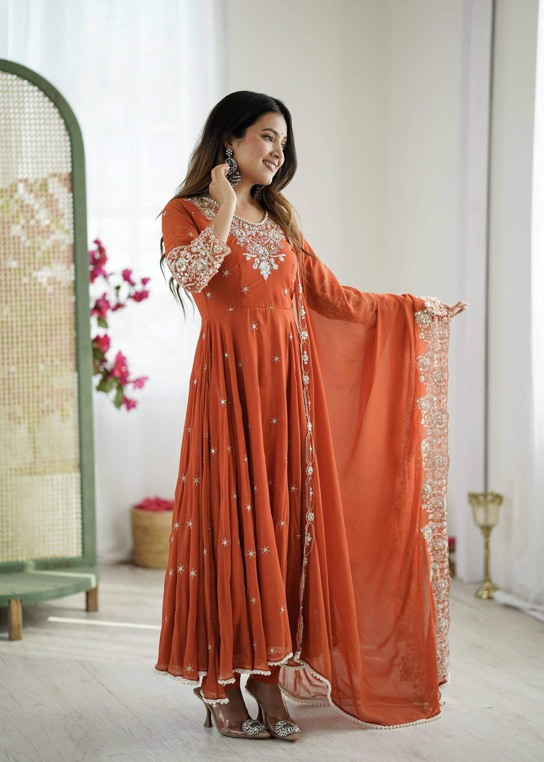 Embroidered Blooming Faux Anarkali Set