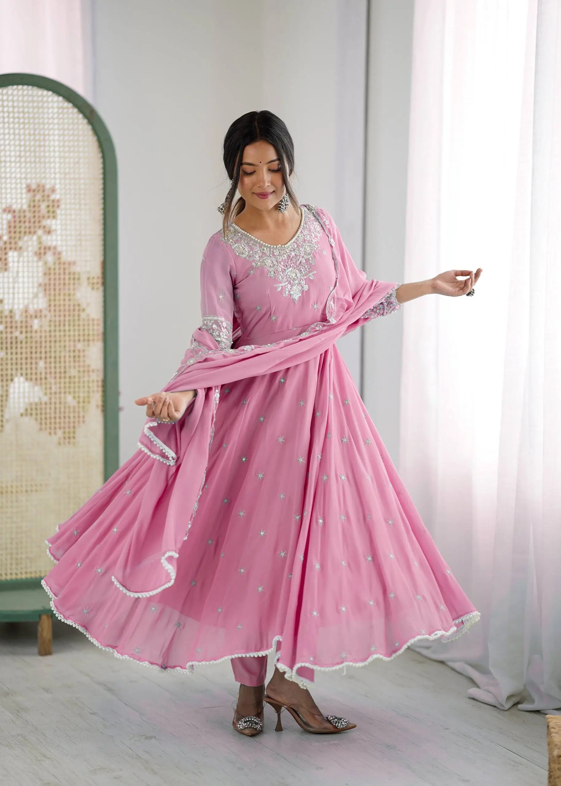 Embroidered Blooming Faux Anarkali Set