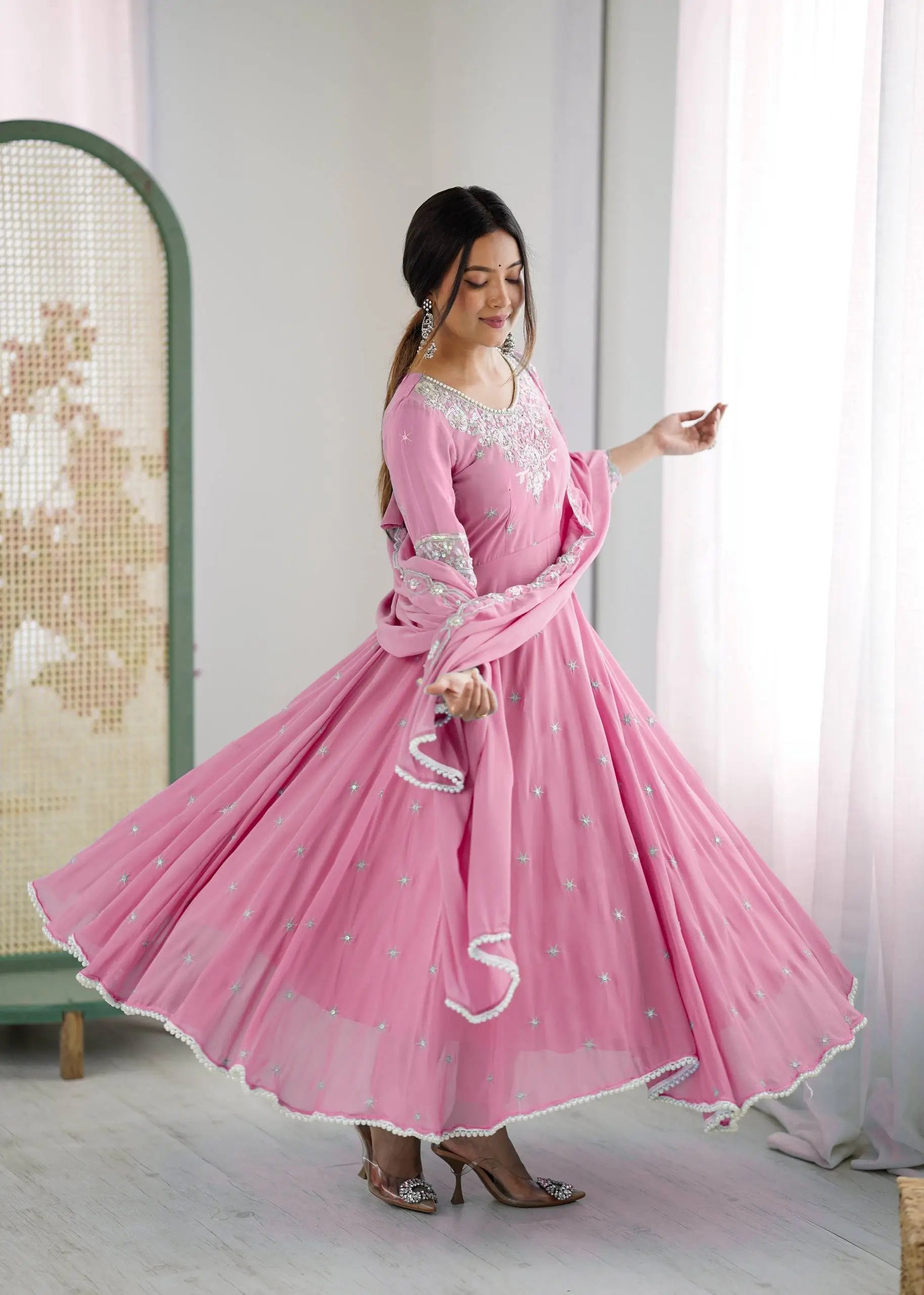 Embroidered Blooming Faux Anarkali Set