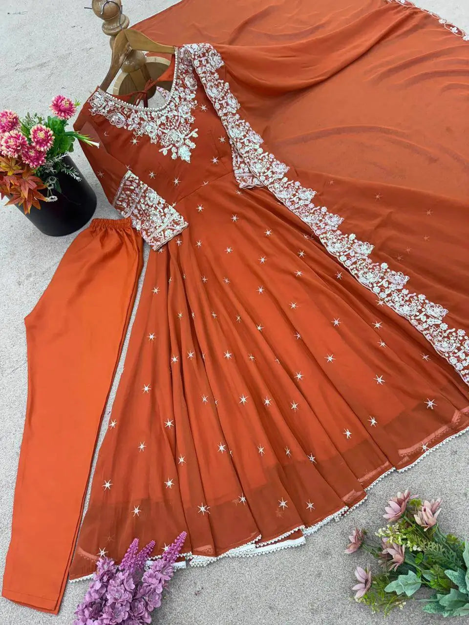 Embroidered Blooming Faux Anarkali Set