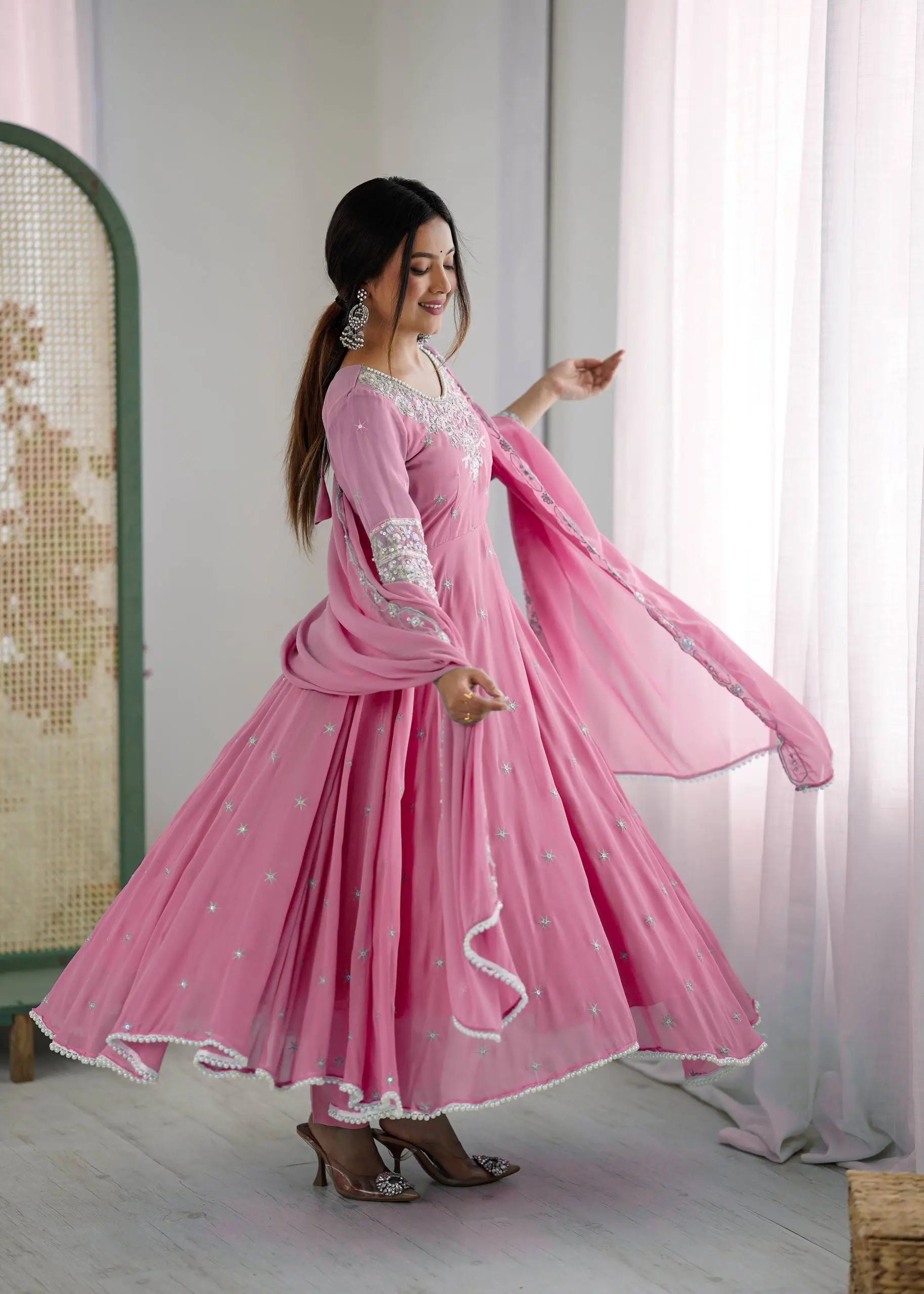 Embroidered Blooming Faux Anarkali Set
