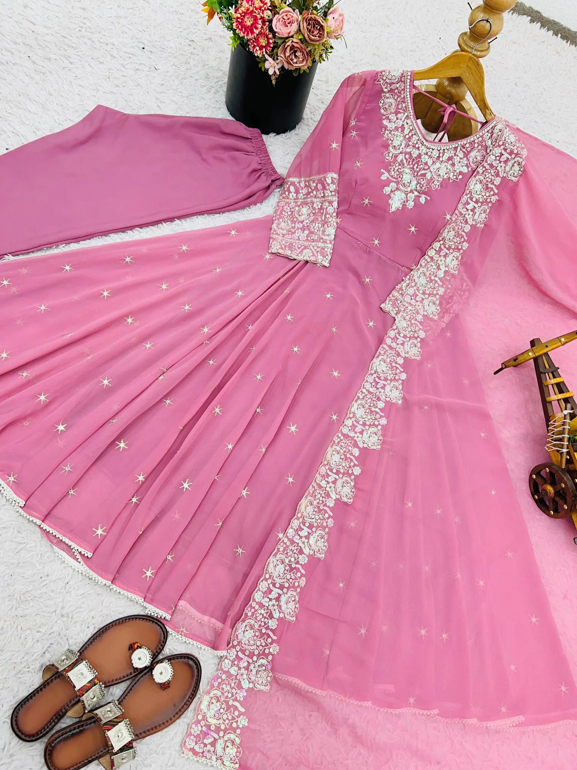 Embroidered Blooming Faux Anarkali Set