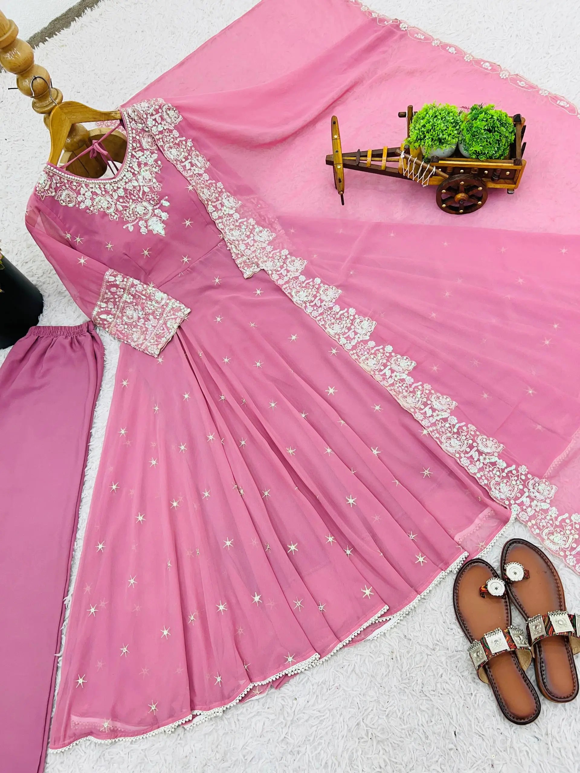 Embroidered Blooming Faux Anarkali Set