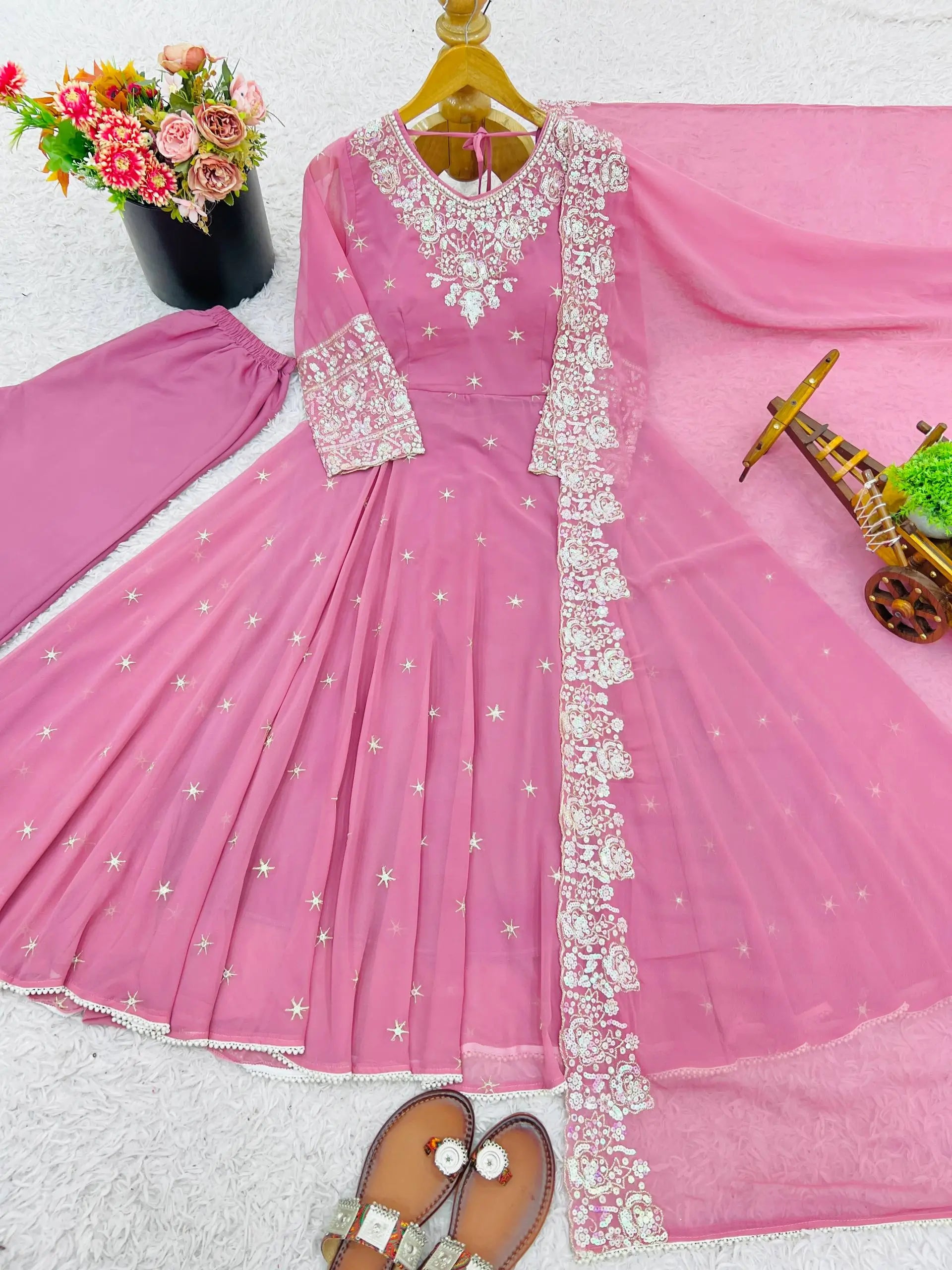 Embroidered Blooming Faux Anarkali Set