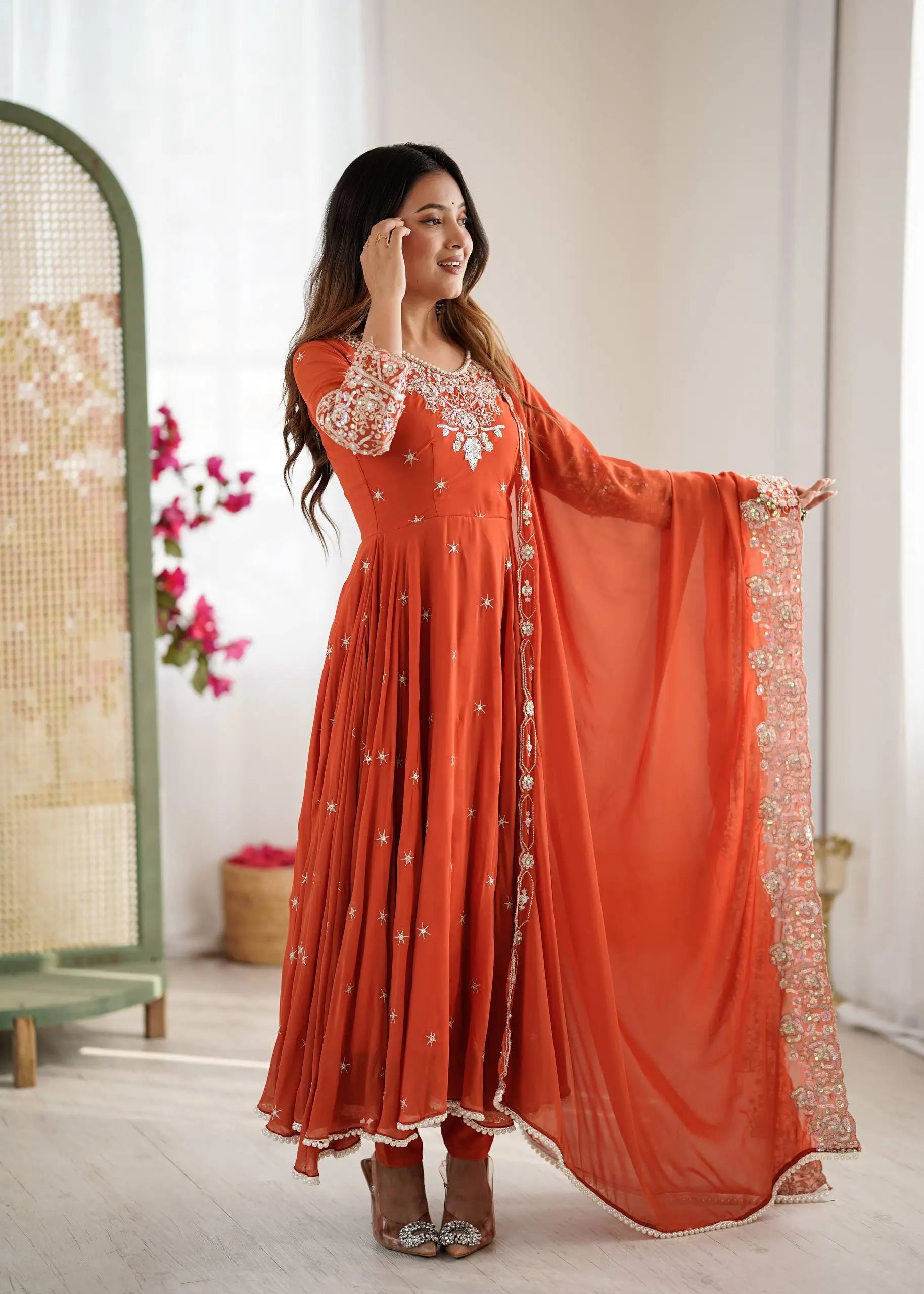 Embroidered Blooming Faux Anarkali Set