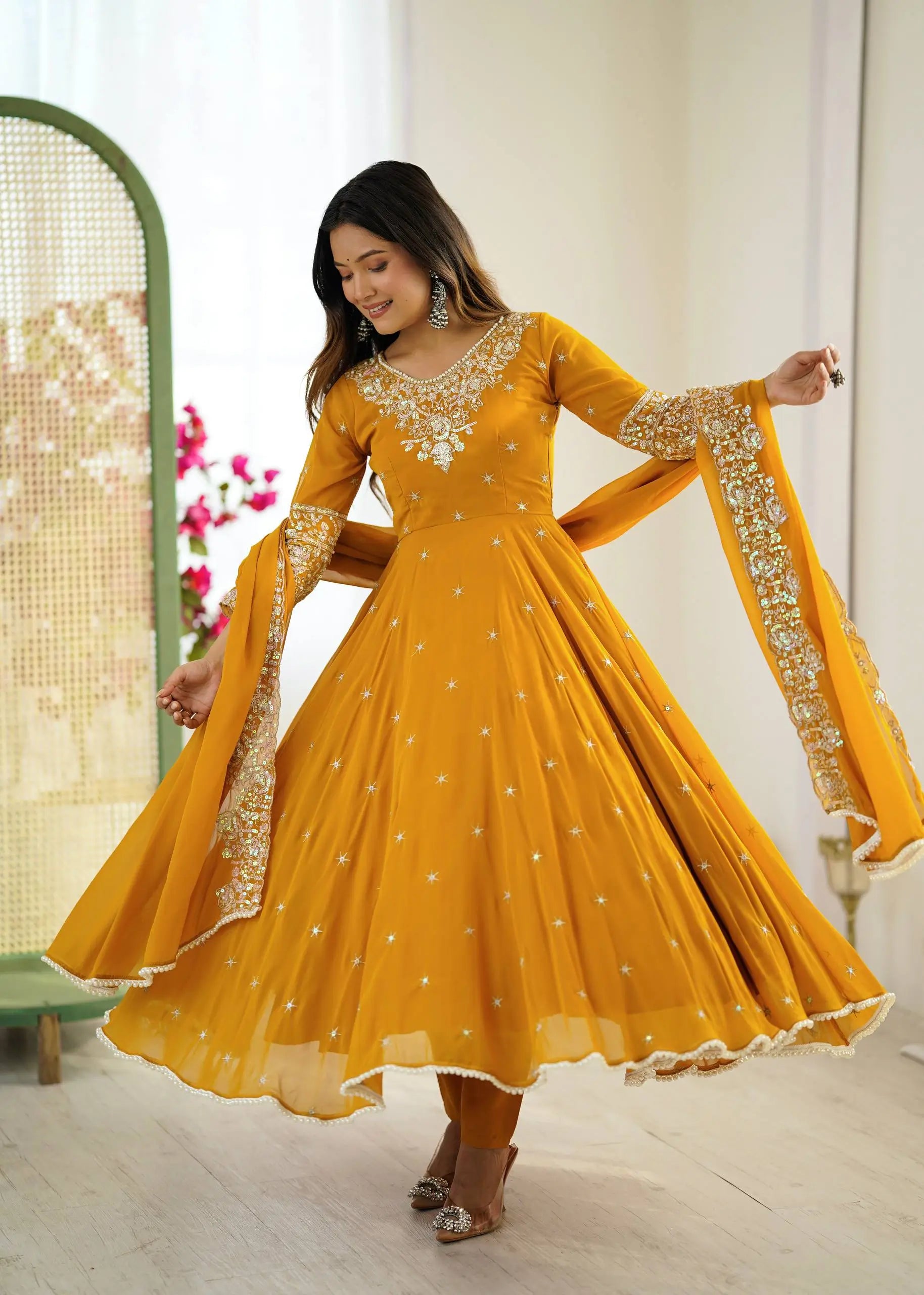 Embroidered Blooming Faux Anarkali Set