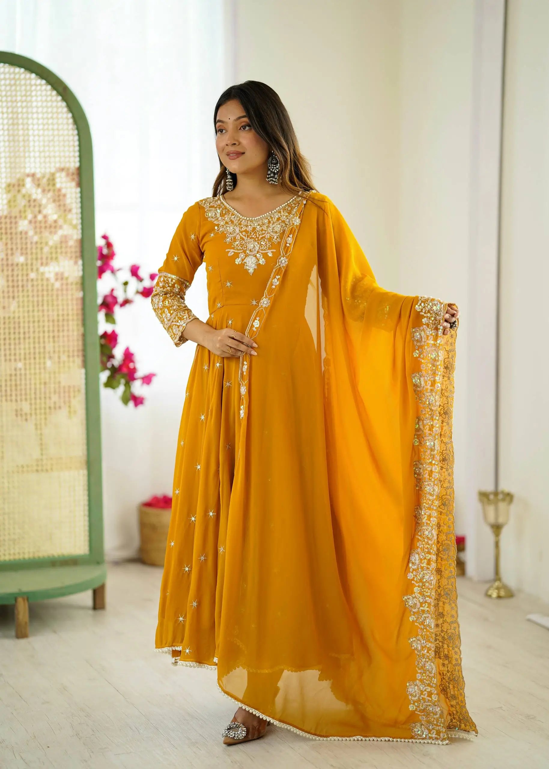 Embroidered Blooming Faux Anarkali Set