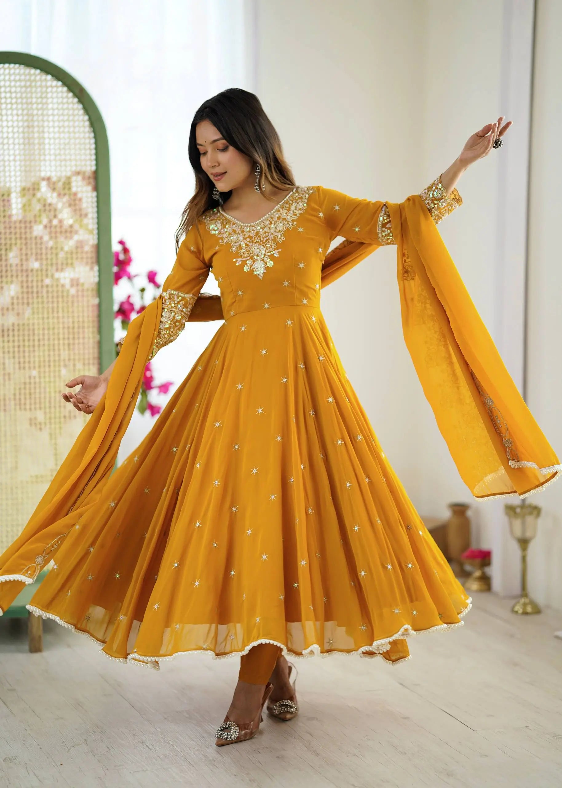 Embroidered Blooming Faux Anarkali Set