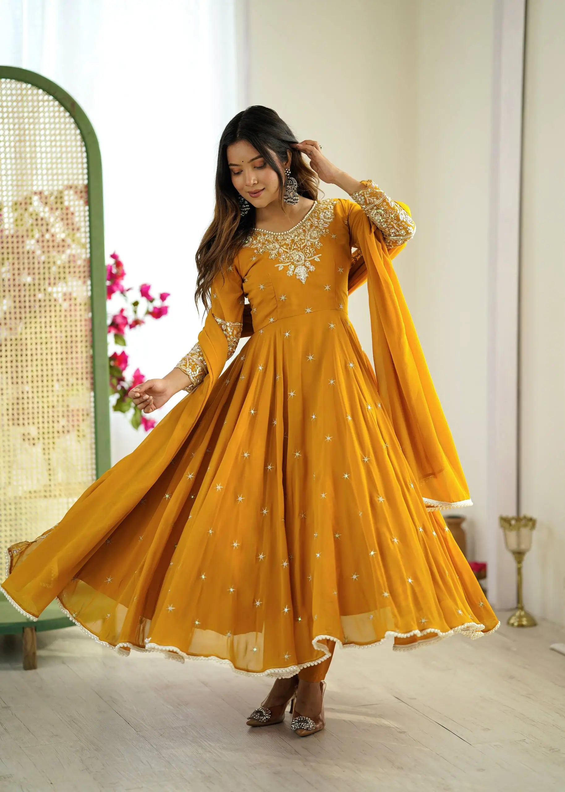 Embroidered Blooming Faux Anarkali Set