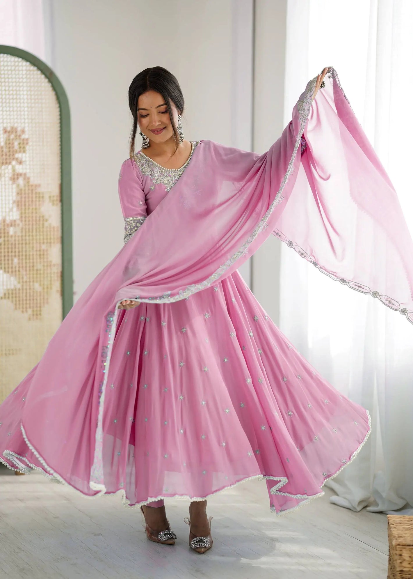 Embroidered Blooming Faux Anarkali Set