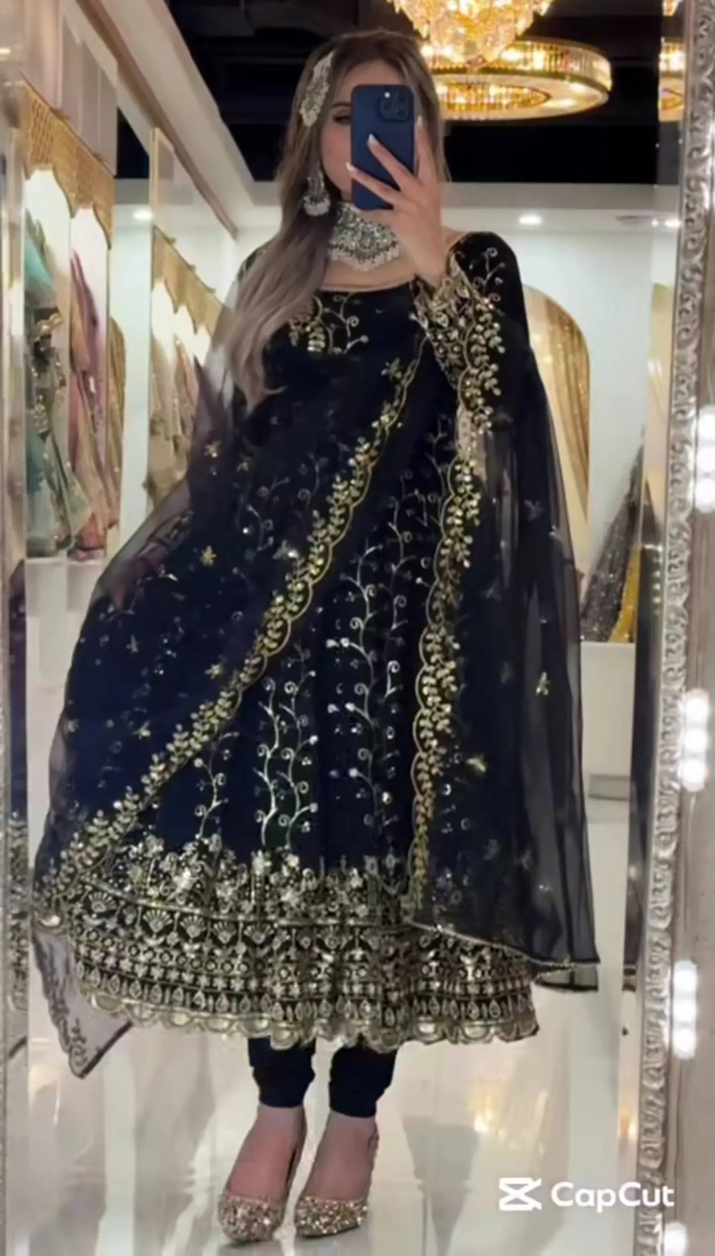 Embroidered Blooming Georgette Anarkali Suit Set