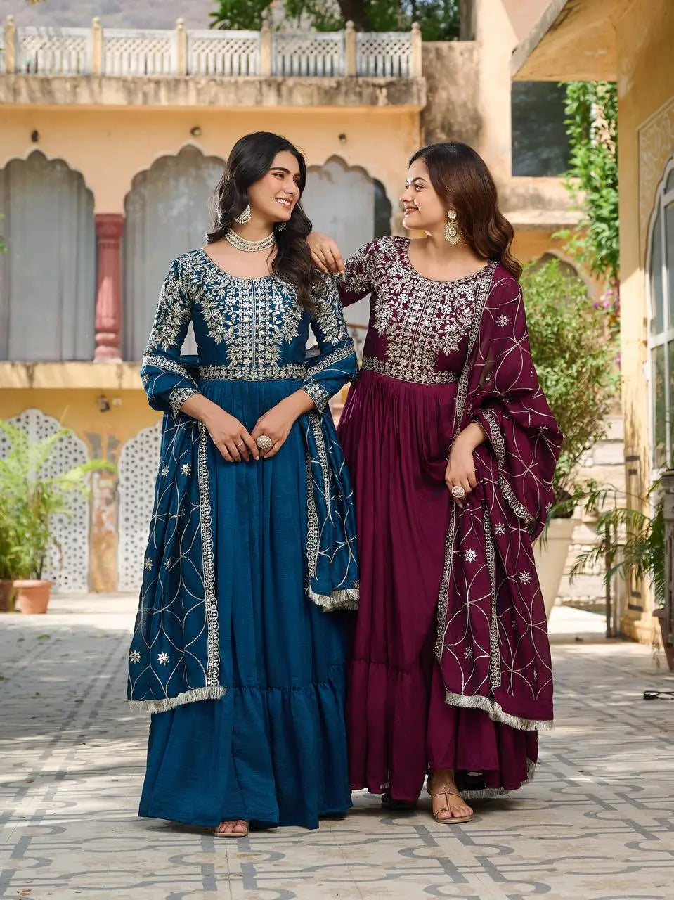 Embroidered Burberry Silk Flair Gown Set