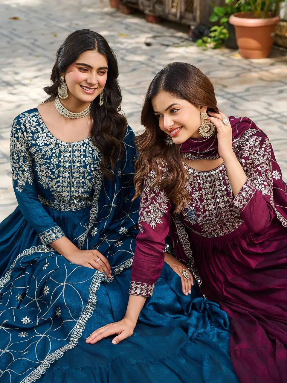 Embroidered Burberry Silk Flair Gown Set