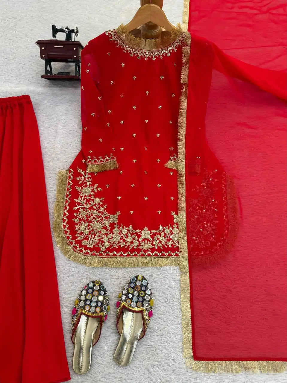 Embroidered C by C Faux Georgette Sharara Set with Dupatta