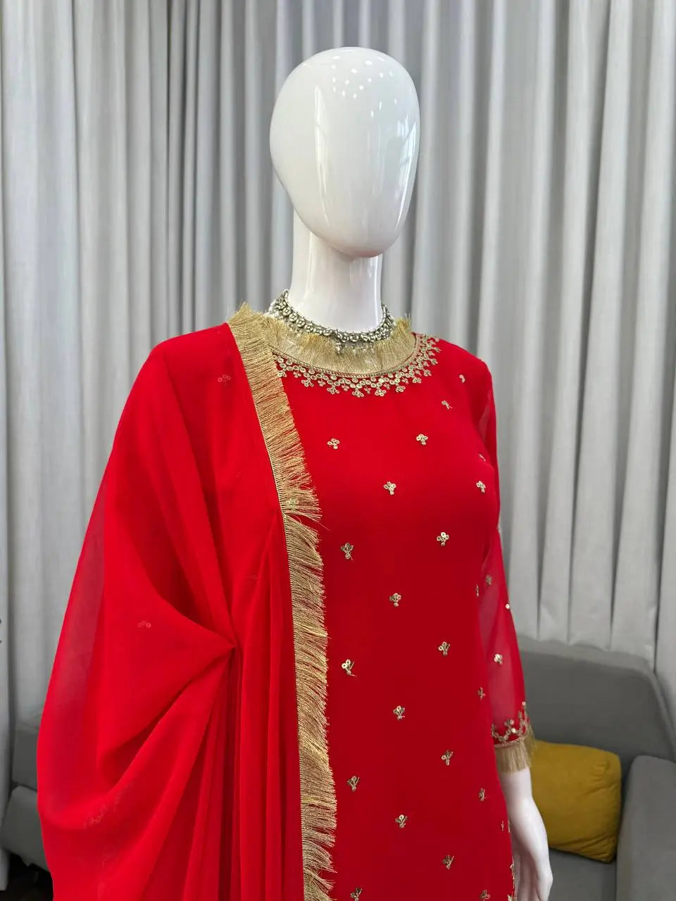 Embroidered C by C Faux Georgette Sharara Set with Dupatta
