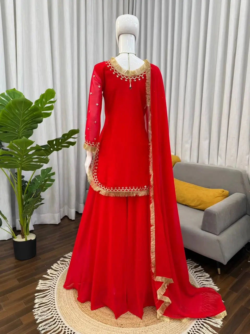 Embroidered C by C Faux Georgette Sharara Set with Dupatta