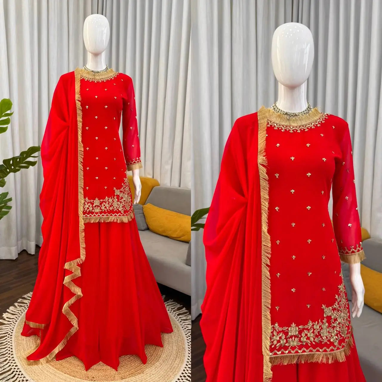 Embroidered C by C Faux Georgette Sharara Set with Dupatta