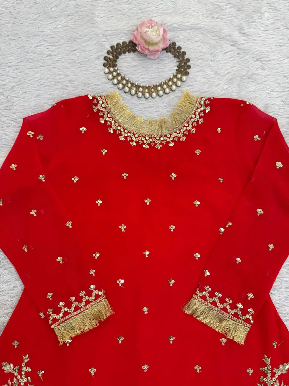 Embroidered C by C Faux Georgette Sharara Set with Dupatta