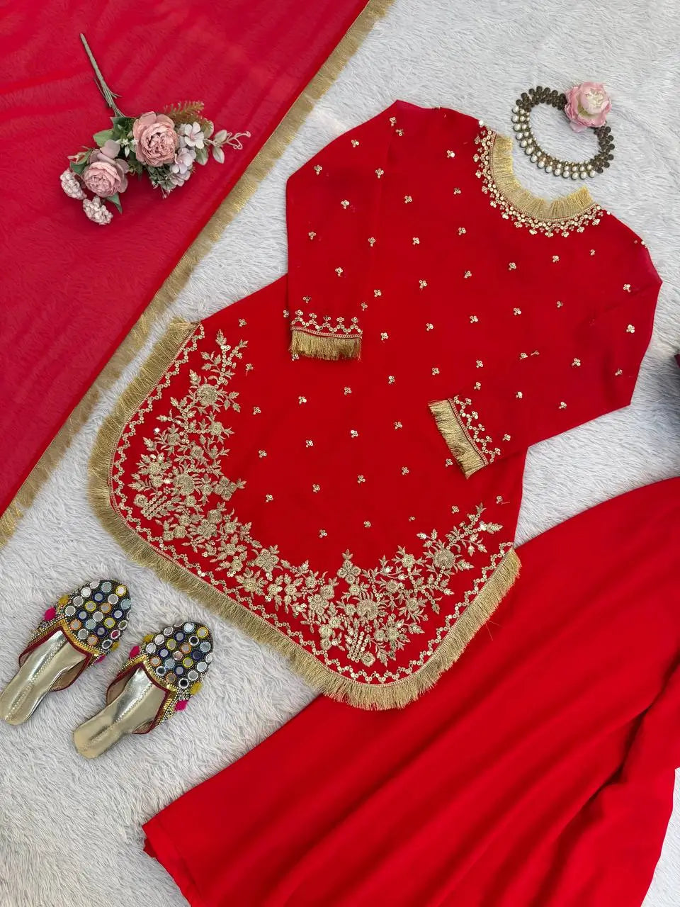 Embroidered C by C Faux Georgette Sharara Set with Dupatta