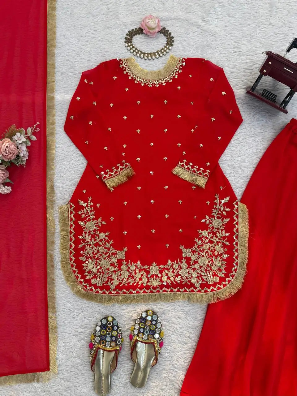 Embroidered C by C Faux Georgette Sharara Set with Dupatta