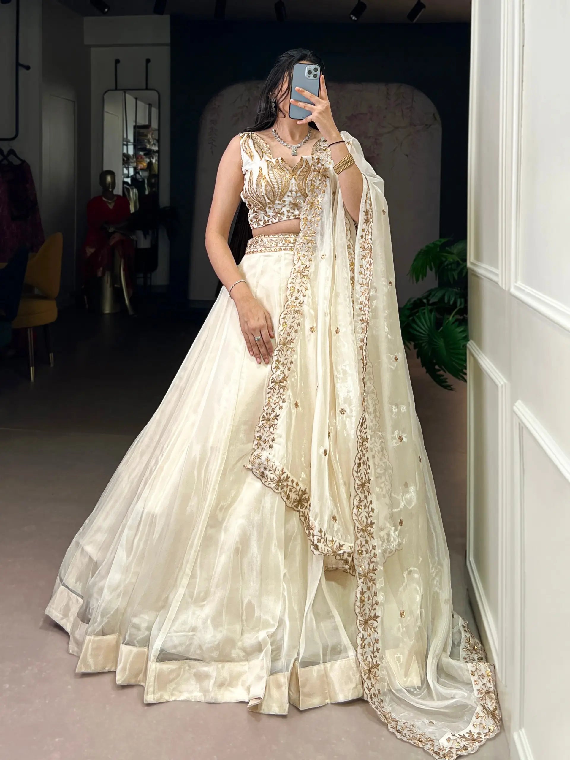 Embroidered Chanda Silk Lehenga Choli Set with Dupatta