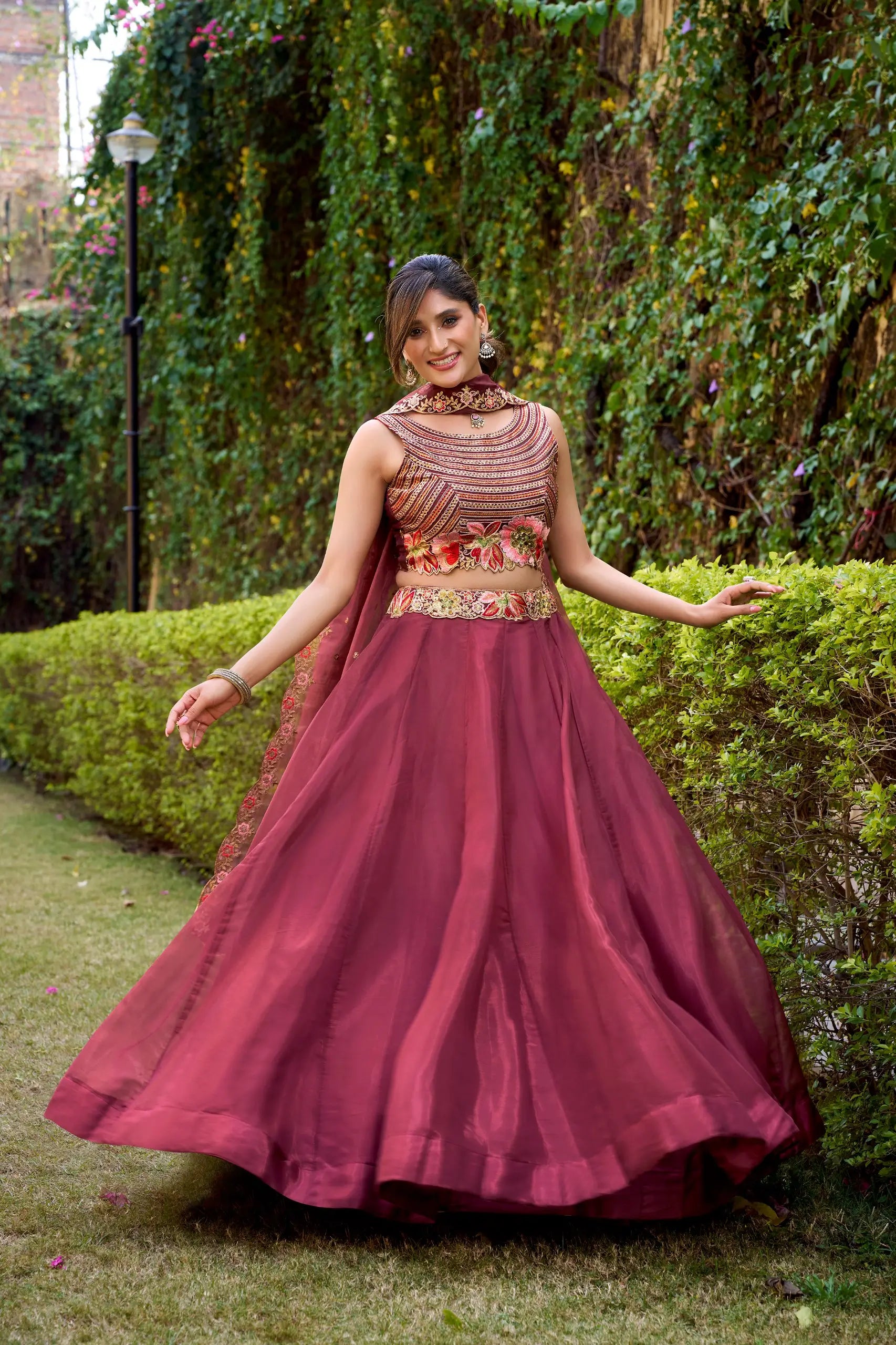 Embroidered Chanda Silk Lehenga Choli Set with Dupatta