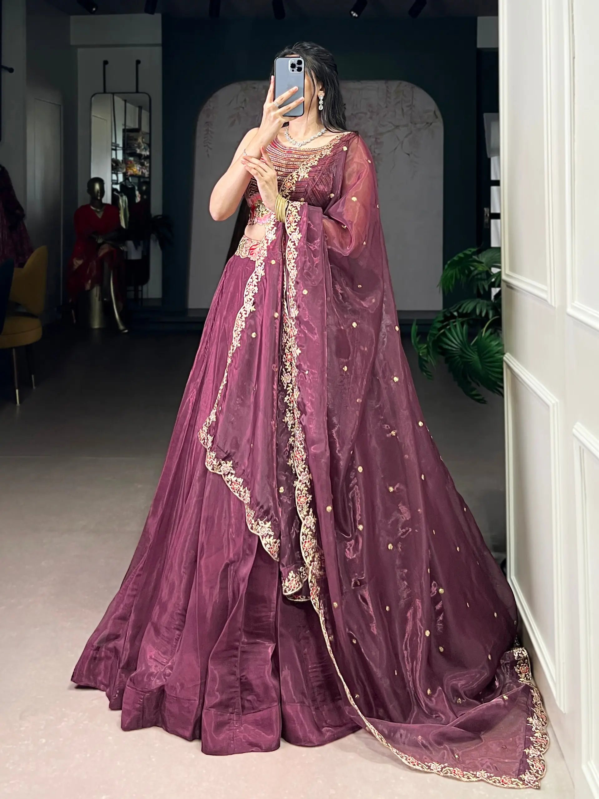 Embroidered Chanda Silk Lehenga Choli Set with Dupatta