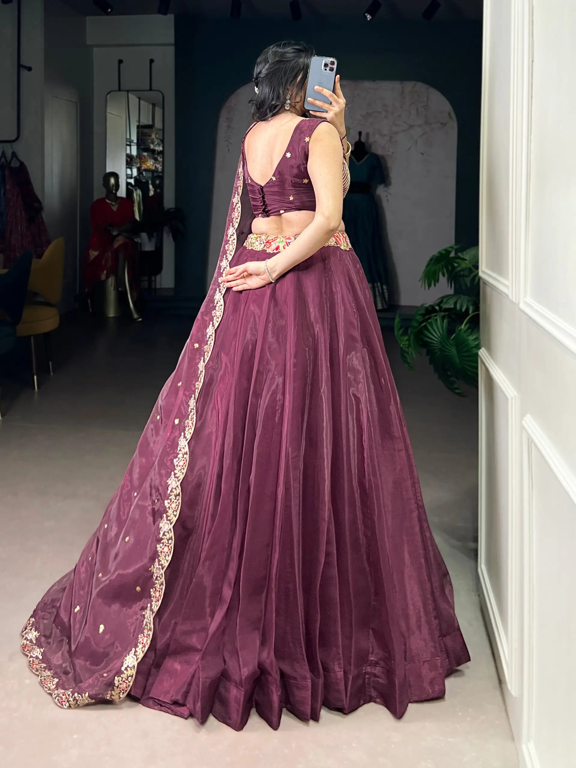 Embroidered Chanda Silk Lehenga Choli Set with Dupatta