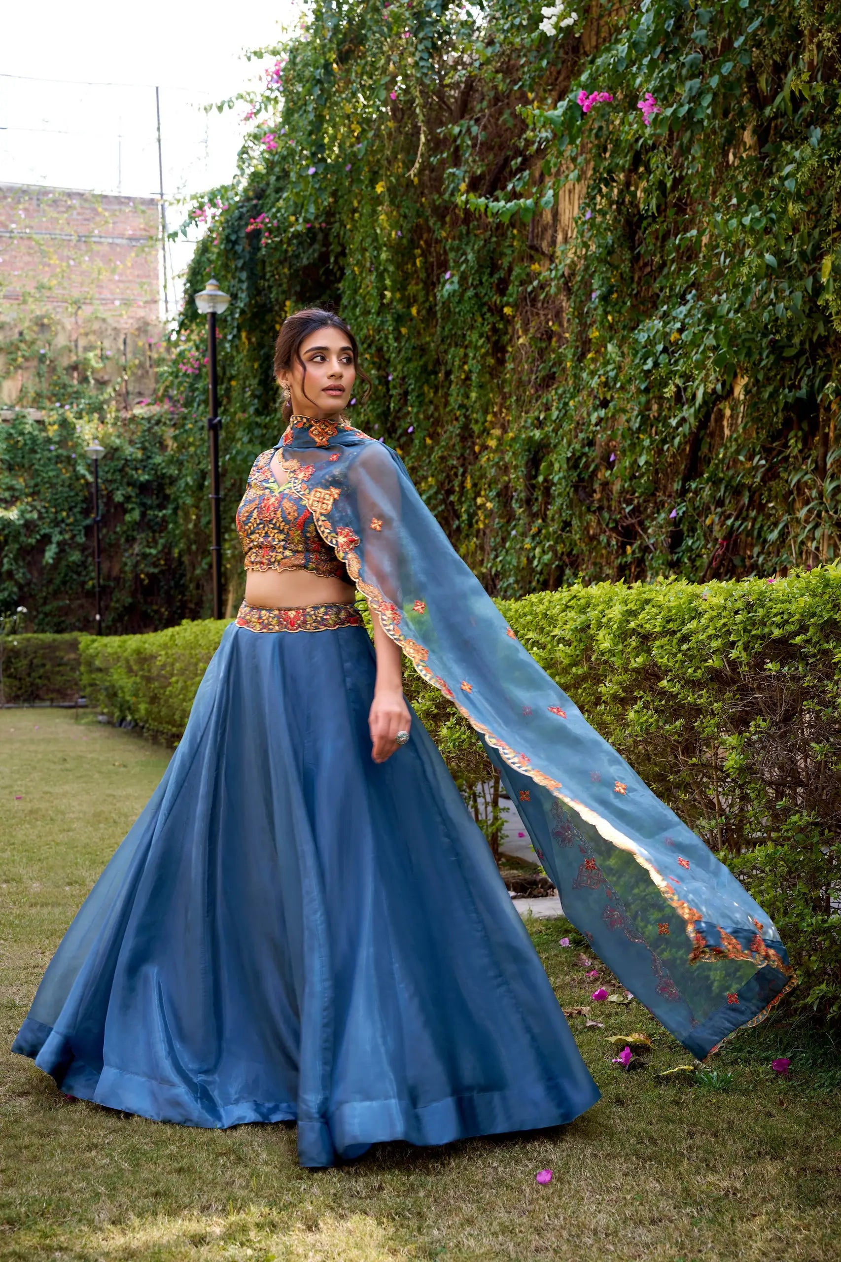 Embroidered Chanda Silk Lehenga Choli Set with Dupatta