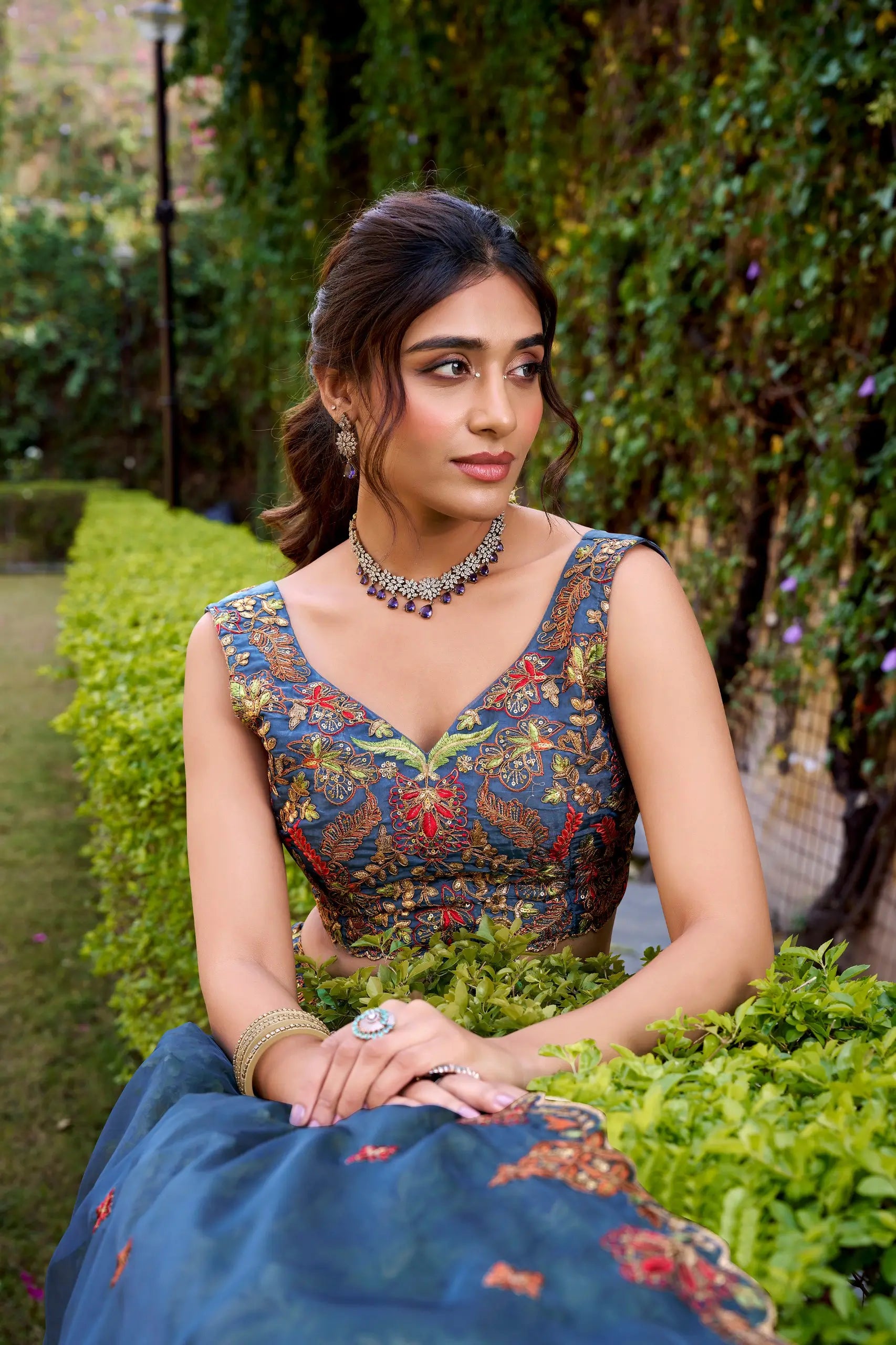 Embroidered Chanda Silk Lehenga Choli Set with Dupatta