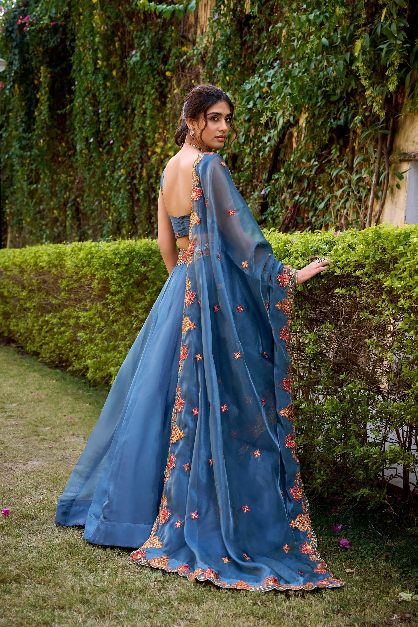 Embroidered Chanda Silk Lehenga Choli Set with Dupatta
