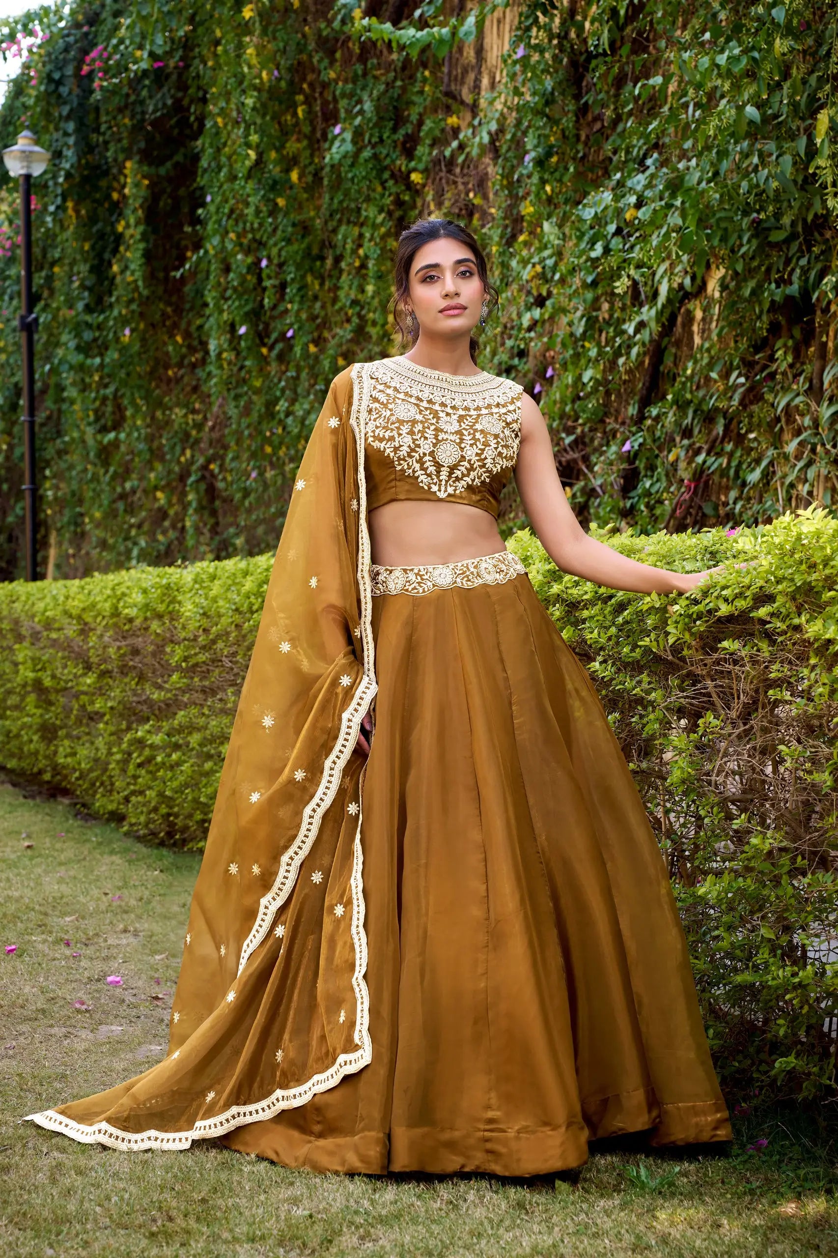 Embroidered Chanda Silk Lehenga Choli Set with Dupatta