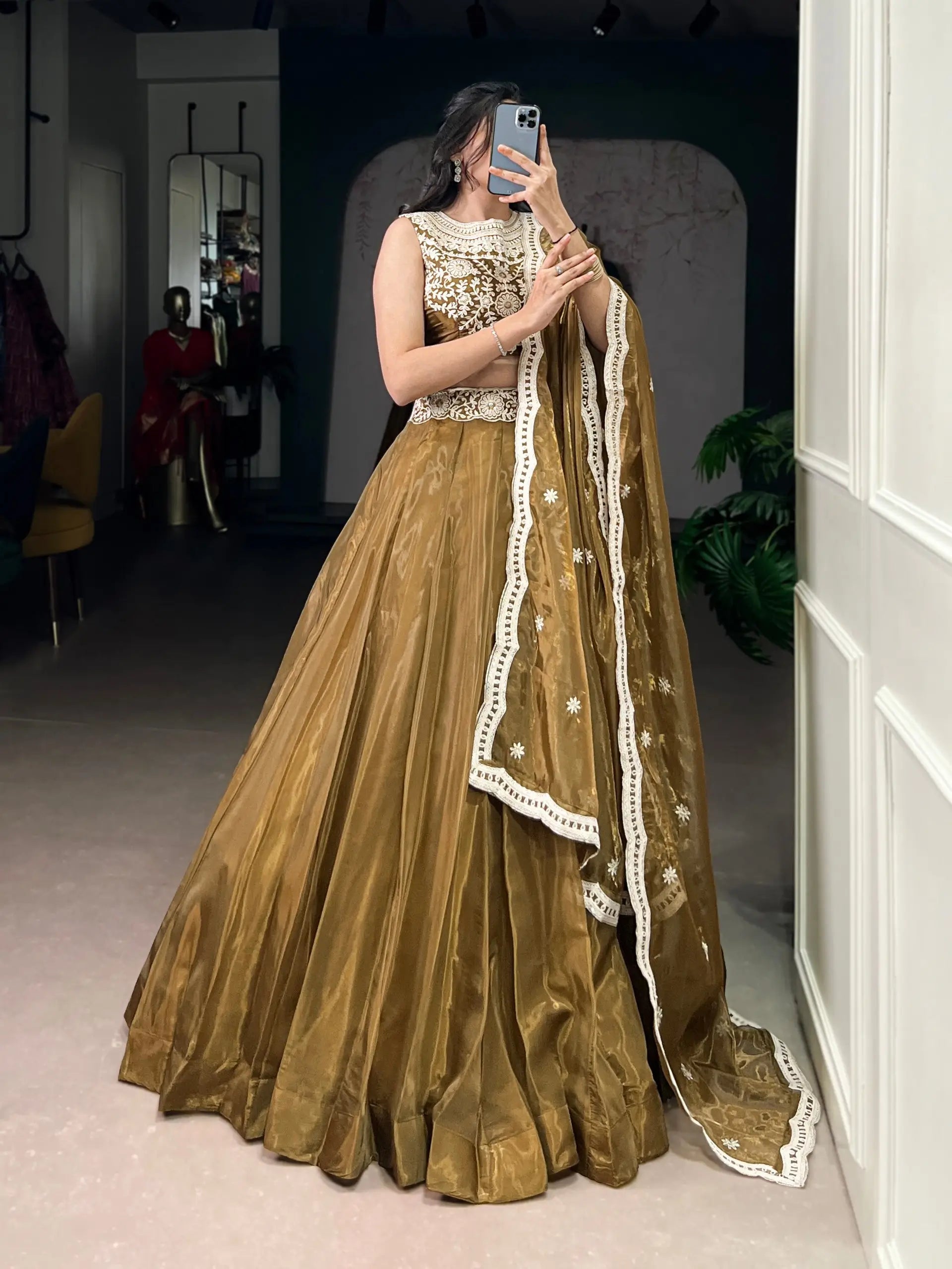 Embroidered Chanda Silk Lehenga Choli Set with Dupatta