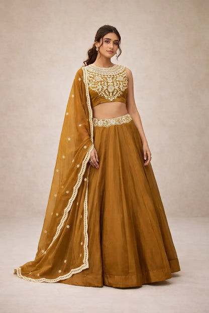 Embroidered Chanda Silk Lehenga Choli Set with Dupatta