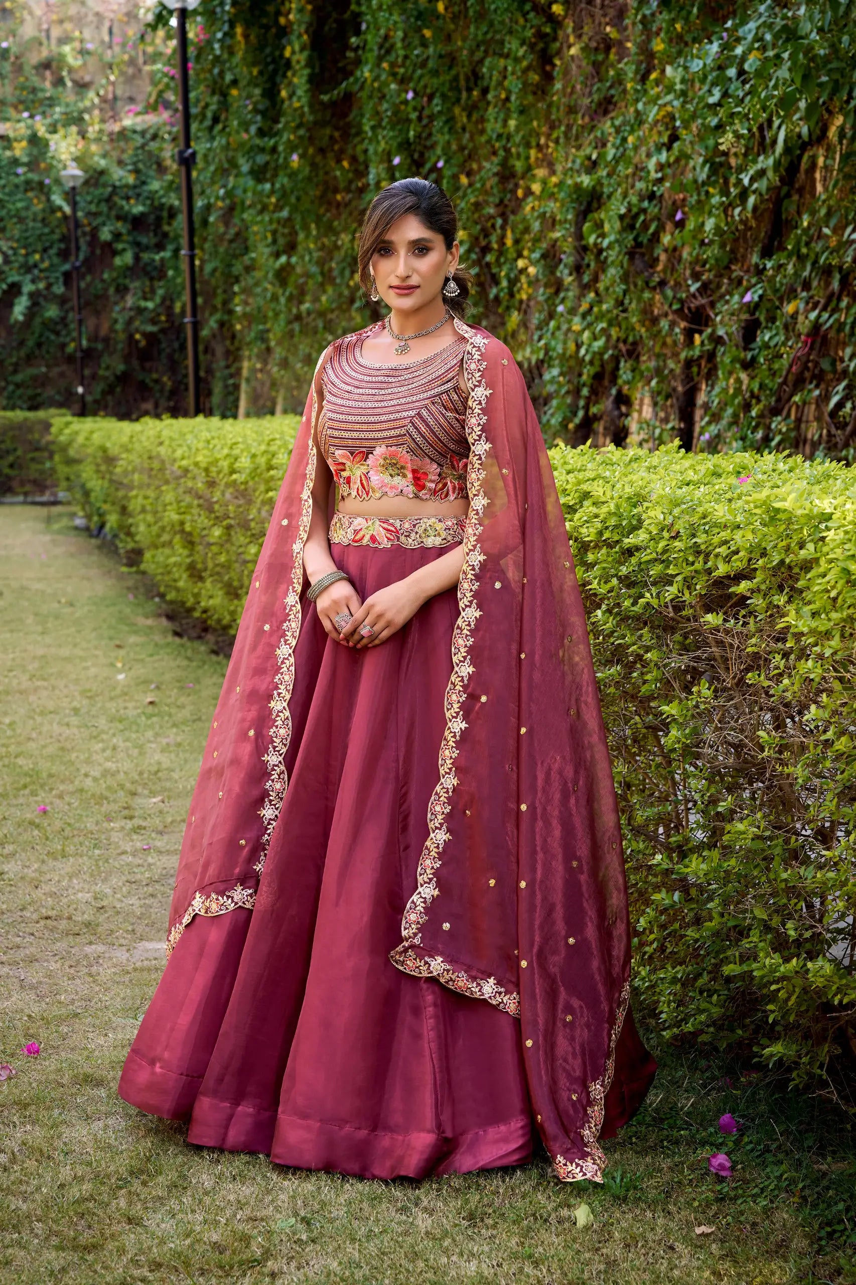 Embroidered Chanda Silk Lehenga Choli Set with Dupatta