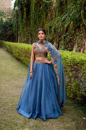Embroidered Chanda Silk Lehenga Choli Set with Dupatta