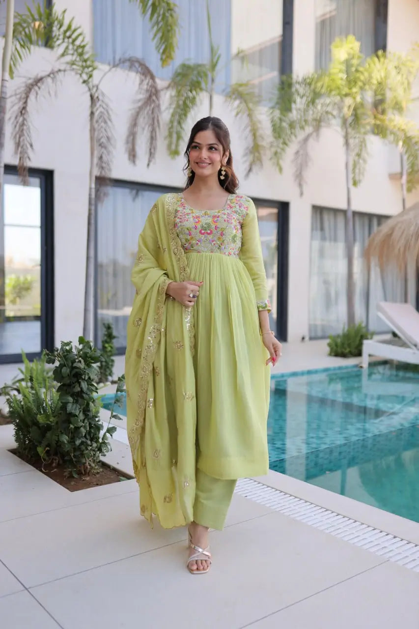 Embroidered Chanderi Gown Set for Festive and Wedding Occasions