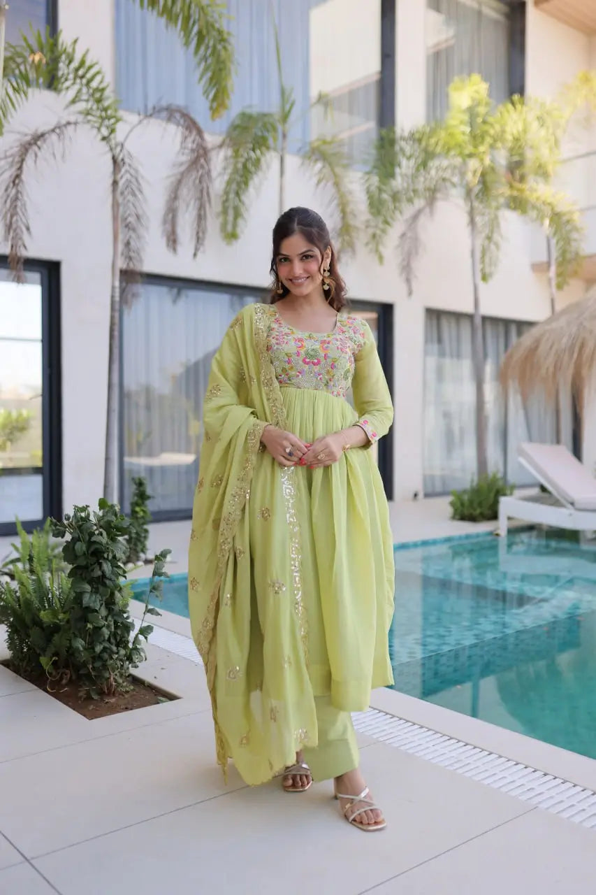 Embroidered Chanderi Gown Set for Festive and Wedding Occasions