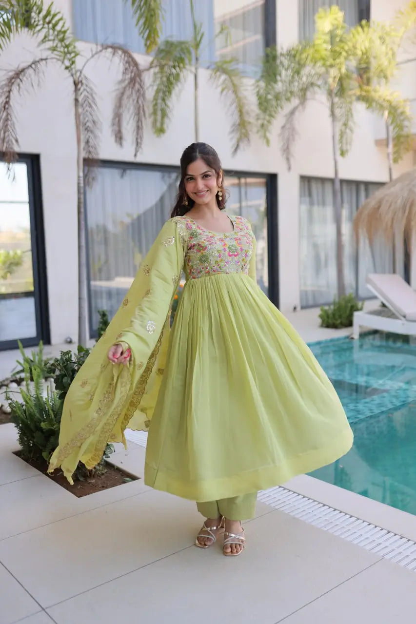 Embroidered Chanderi Gown Set for Festive and Wedding Occasions
