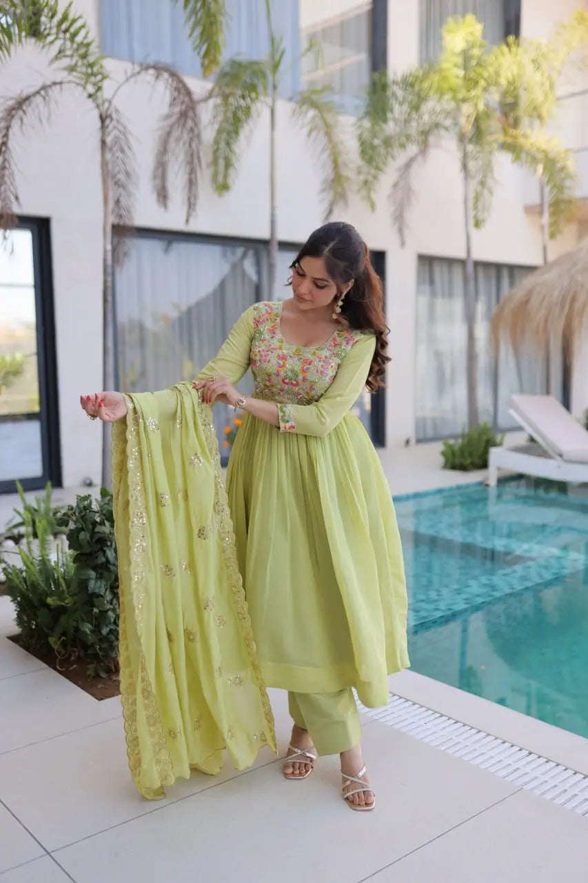 Embroidered Chanderi Gown Set for Festive and Wedding Occasions