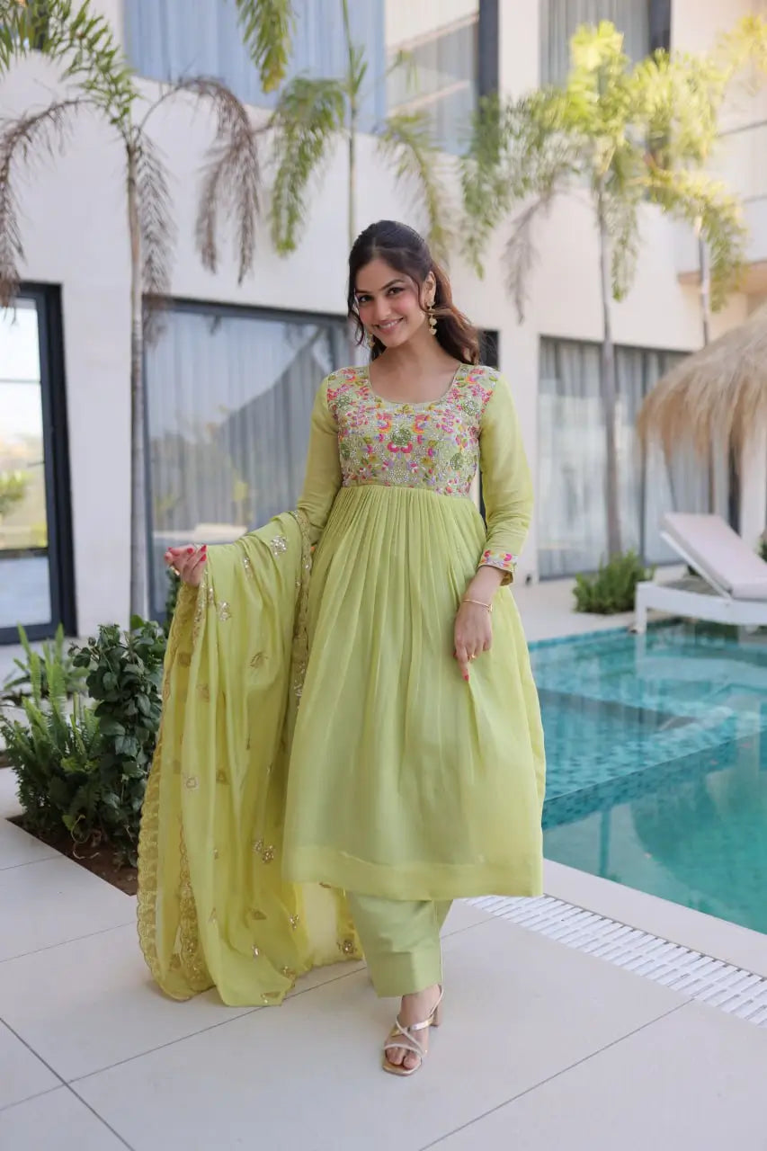 Embroidered Chanderi Gown Set for Festive and Wedding Occasions